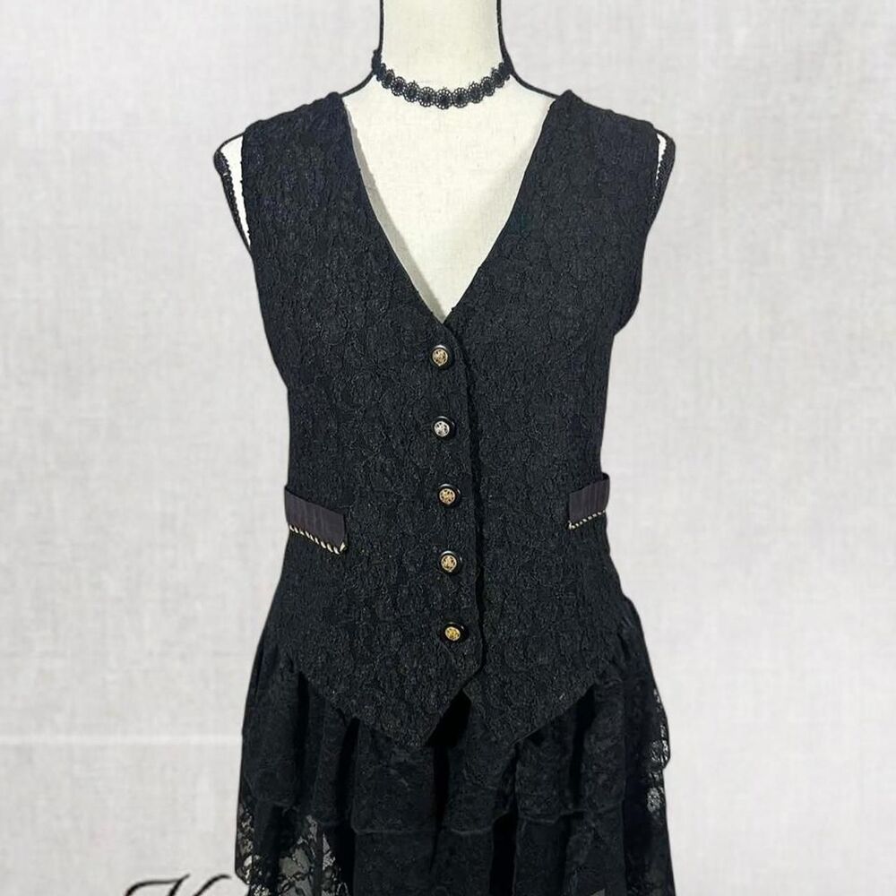 Altstyle Goth Black Textured Vest With Pockets and Gold Buttons